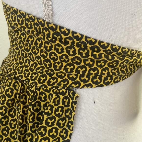 Vintage half apron yellow black smock rikrak ribbon kitchen home cooking 60s 70s - Picture 13 of 15